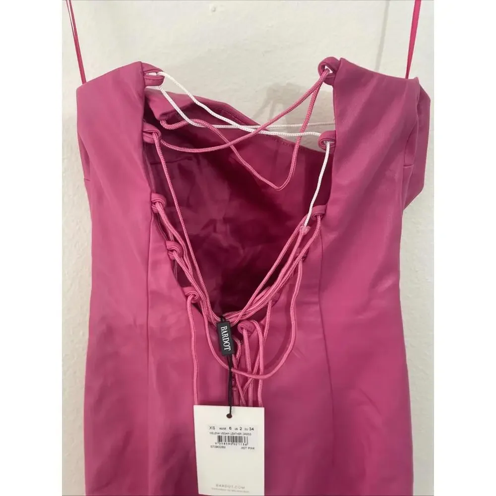 Revolve Bardot Helena Faux Leather Dress Hot Pink tie back Size 2 NWT $119 msrp - Picture 8 of 10